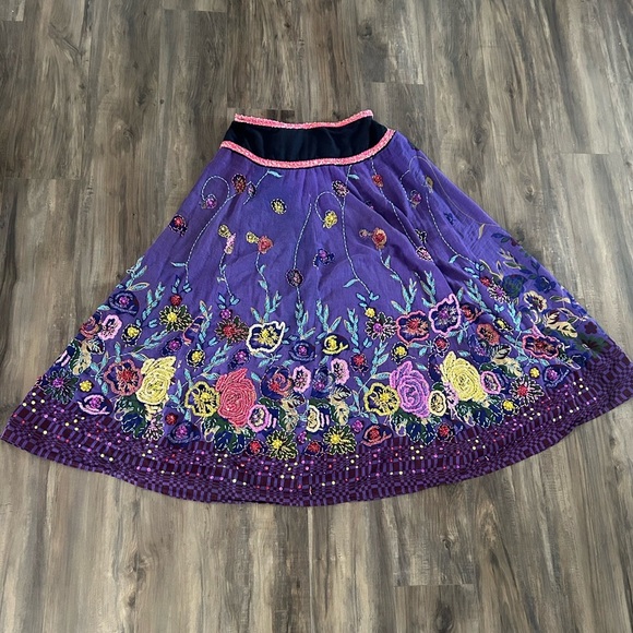 None Dresses & Skirts - Floral Embroidered Purple Sequin Skirt